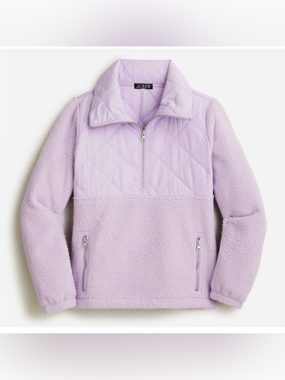 J.CREW DUSTY MAUVE QUILTED SHERPA FLEECE HALF ZIP PULLOVER JACKET TOP BM731 SZ S